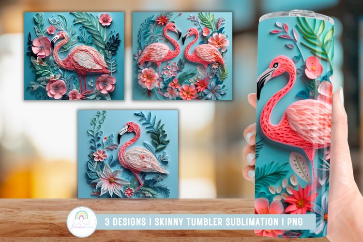 3D Flamingo Tropical Tumbler Wrap Sublimation