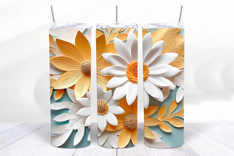 3D Floral 20 oz Skinny Tumbler Sublimation Designs, 2 PNG