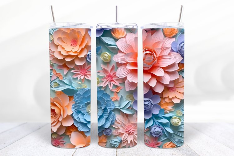 3D Floral 20 oz Skinny Tumbler Sublimation Designs, 2 PNG