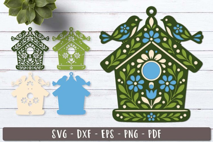 3d Floral Birdhouse with Birds SVG Layered design