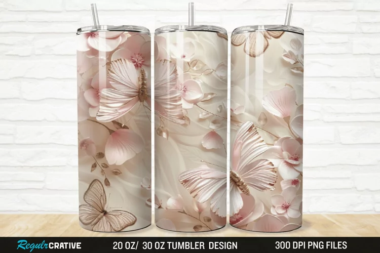 3D Floral Butterflies Botanical 20/30oz Skinny Tumbler