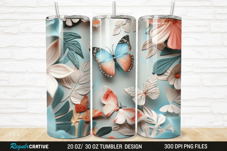 3D Floral Butterflies Botanical 20/30oz Skinny Tumbler example image 1