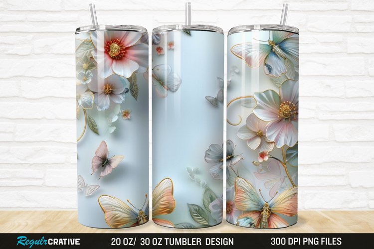 3D Floral Butterflies Botanical 20/30oz Skinny Tumbler