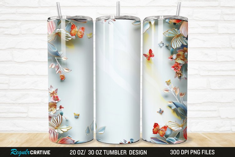3D Floral Butterflies Botanical 20/30oz Skinny Tumbler example image 1
