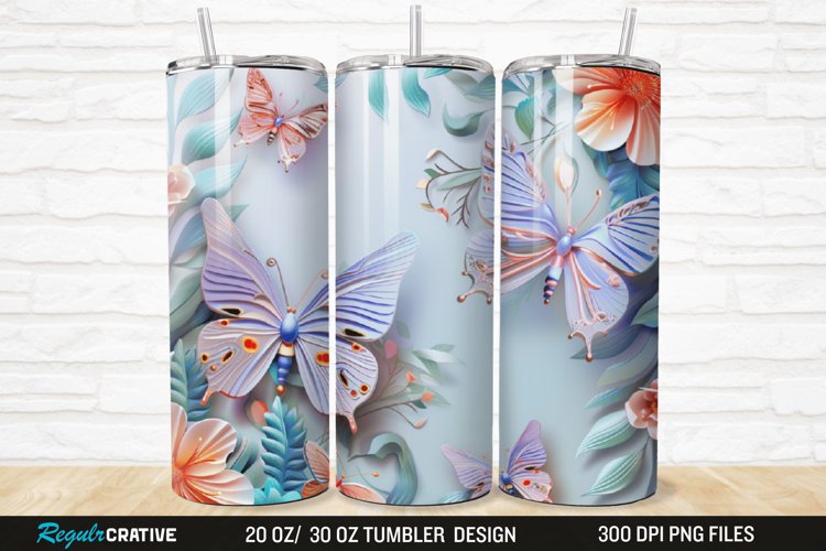 3D Floral Butterflies Botanical 20/30oz Skinny Tumbler