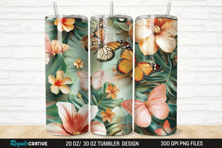 3D Floral Butterflies Botanical 20/30oz Skinny Tumbler example image 1
