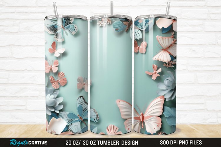 3D Floral Butterflies Botanical 20/30oz Skinny Tumbler example image 1