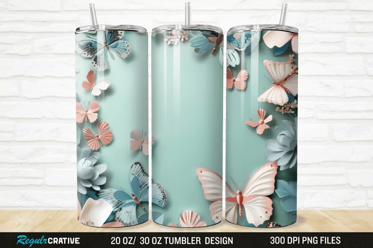 3D Floral Butterflies Botanical 20/30oz Skinny Tumbler