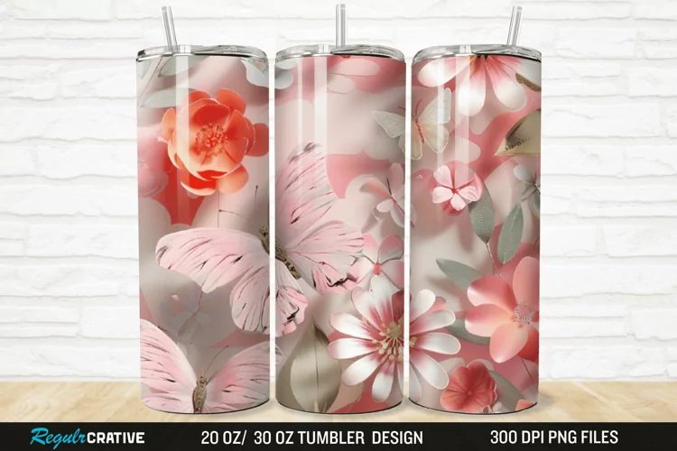 3D Floral Butterflies Botanical 20/30oz Skinny Tumbler