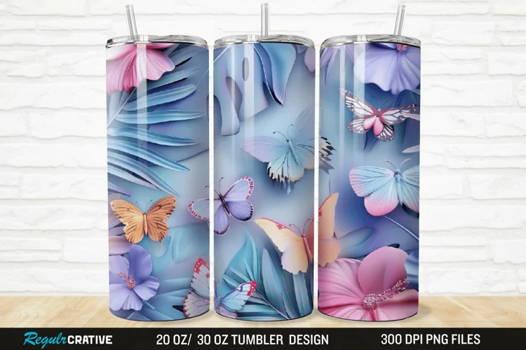 3D Floral Butterflies Botanical 20/30oz Skinny Tumbler