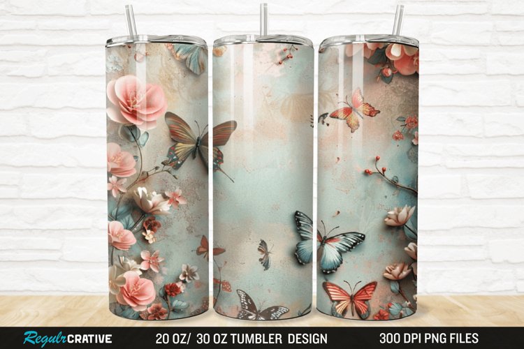 3D Floral Butterflies Botanical 20/30oz Skinny Tumbler example image 1