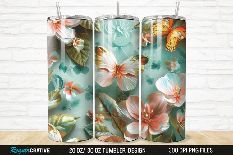 3D Floral Butterflies Botanical 20/30oz Skinny Tumbler