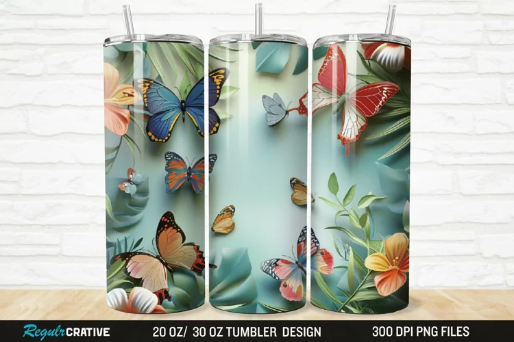 3D Floral Butterflies Botanical 20/30oz Skinny Tumbler