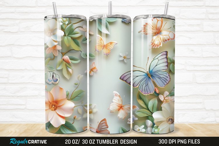 3D Floral Butterflies Botanical 20/30oz Skinny Tumbler