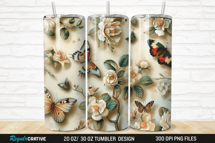 3D Floral Butterflies Botanical 20/30oz Skinny Tumbler example image 1