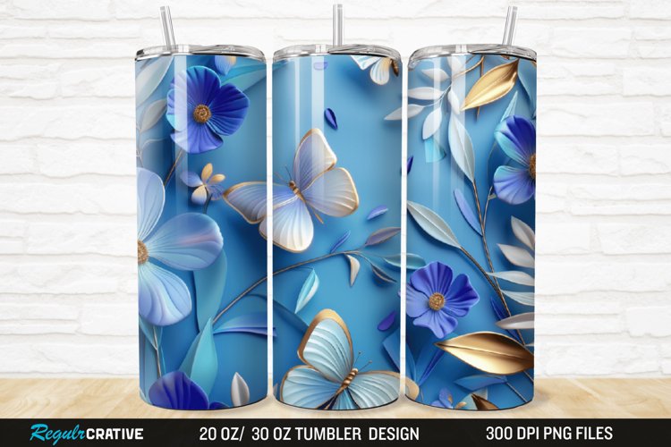 3D Floral Butterflies Botanical 20/30oz Skinny Tumbler example image 1