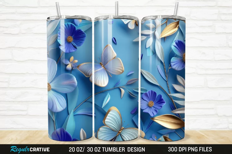 3D Floral Butterflies Botanical 20/30oz Skinny Tumbler