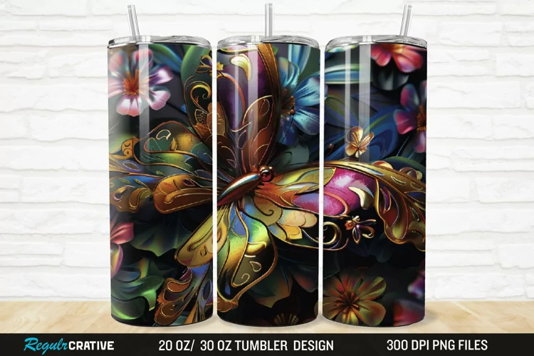 3D Floral Butterfly 20/30oz Skinny Tumbler