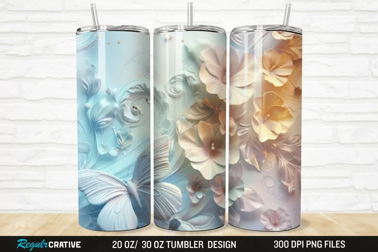 3D Floral Butterfly 20/30oz Skinny Tumbler