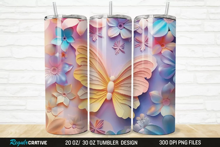3D Floral Butterfly 20/30oz Skinny Tumbler