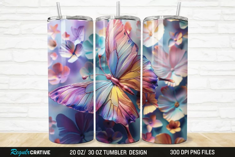 3D Floral Butterfly 20/30oz Skinny Tumbler