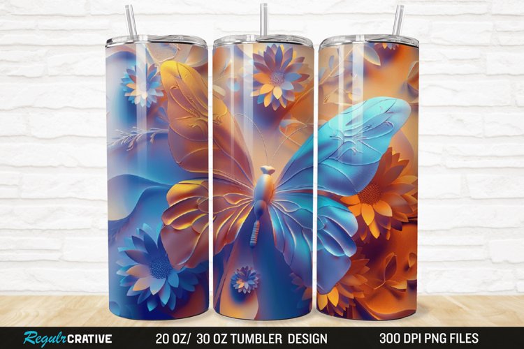 3D Floral Butterfly 20/30oz Skinny Tumbler