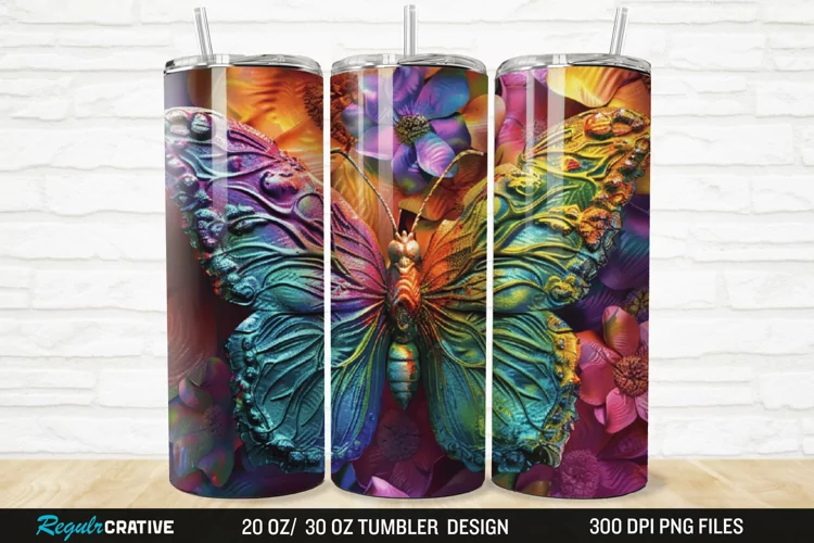 3D Floral Butterfly 20/30oz Skinny Tumbler