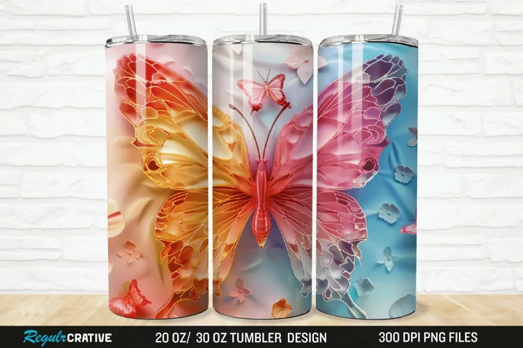 3D Floral Butterfly 20/30oz Skinny Tumbler
