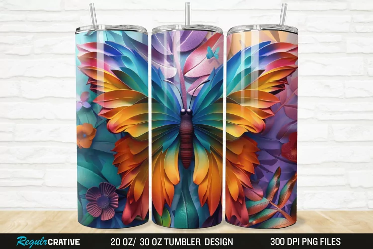 3D Floral Butterfly 20/30oz Skinny Tumbler