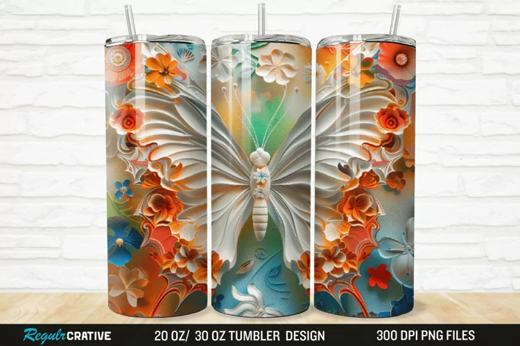 3D Floral Butterfly 20/30oz Skinny Tumbler