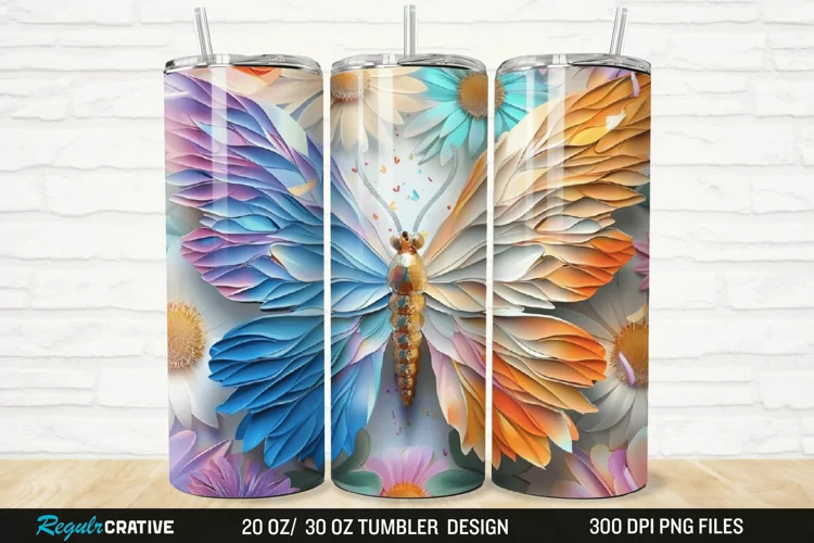 3D Floral Butterfly 20/30oz Skinny Tumbler