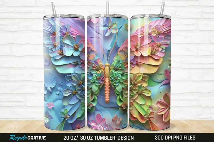 3D Floral Butterfly 20/30oz Skinny Tumbler