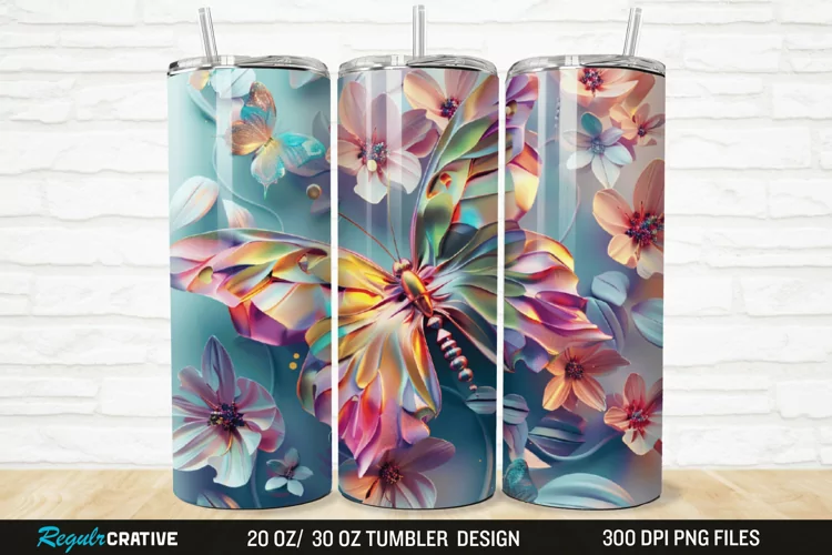 3D Floral Butterfly 20/30oz Skinny Tumbler