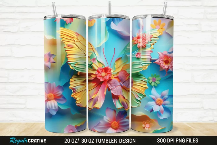 3D Floral Butterfly 20/30oz Skinny Tumbler