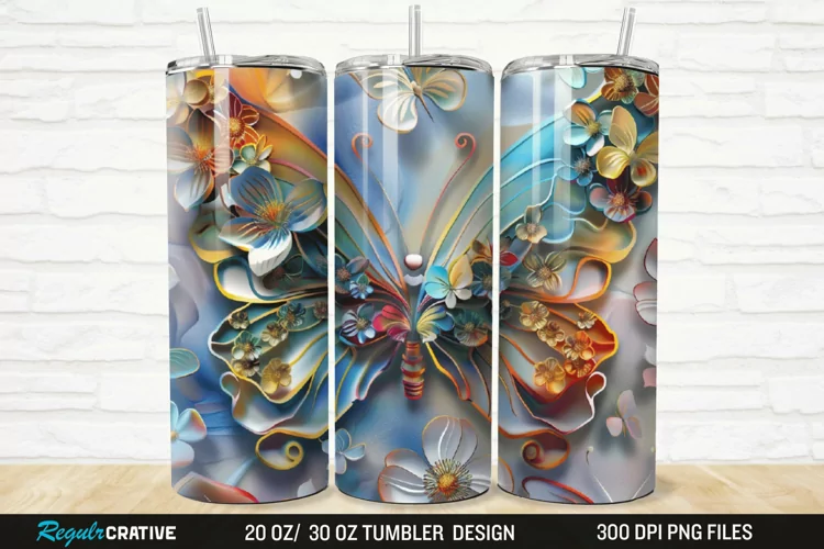 3D Floral Butterfly 20/30oz Skinny Tumbler