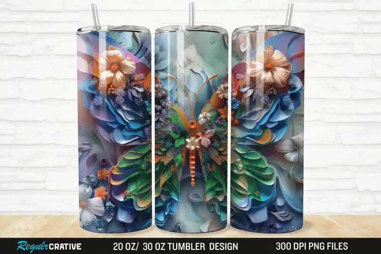 3D Floral Butterfly 20/30oz Skinny Tumbler