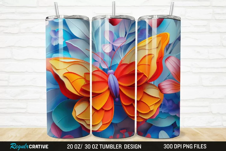3D Floral Butterfly 20/30oz Skinny Tumbler