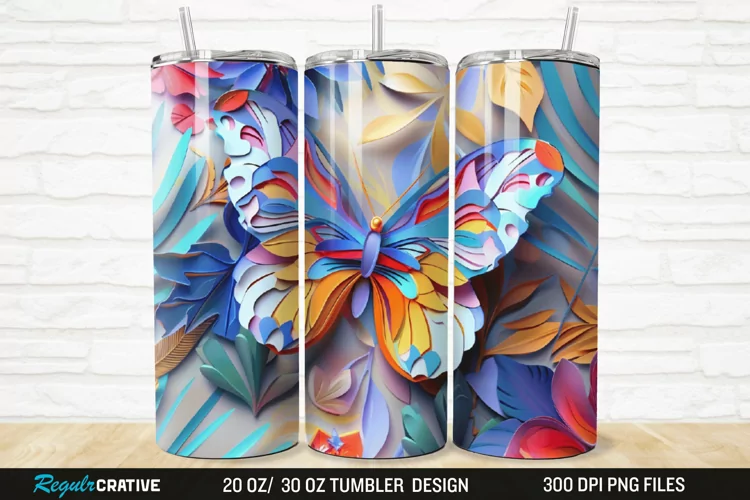 3D Floral Butterfly 20/30oz Skinny Tumbler