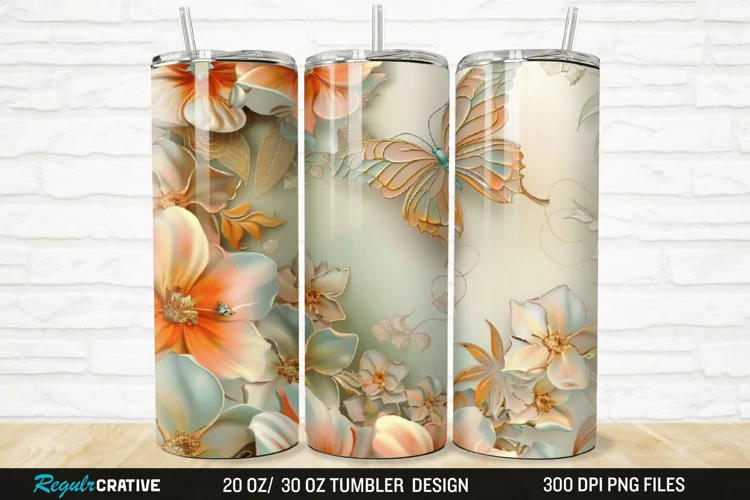 3D Floral Butterfly 20/30oz Skinny Tumbler