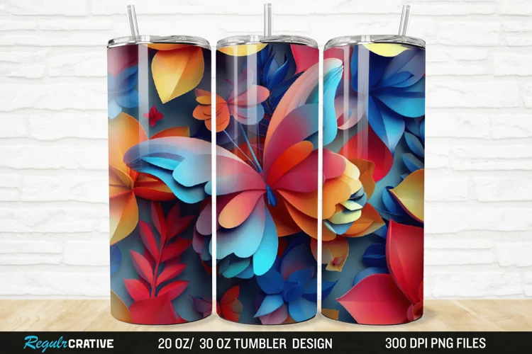 3D Floral Butterfly 20/30oz Skinny Tumbler
