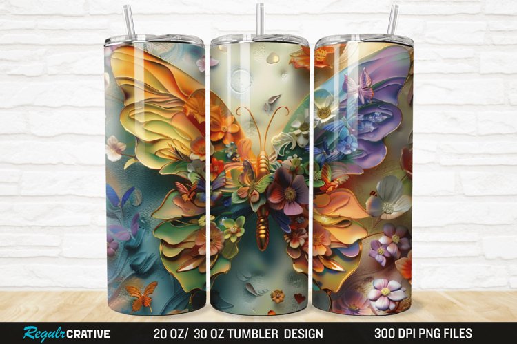 3D Floral Butterfly 20/30oz Skinny Tumbler