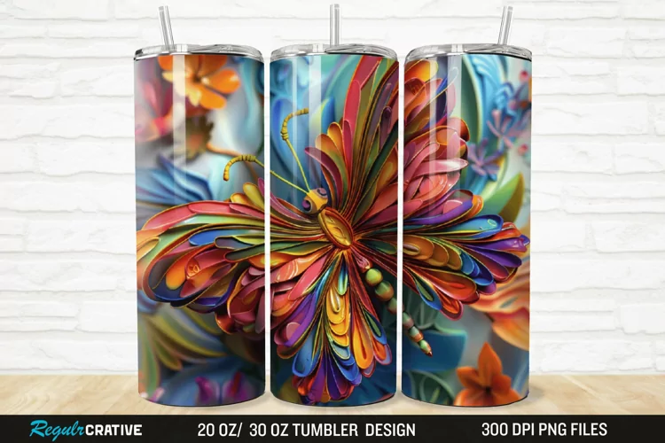 3D Floral Butterfly 20/30oz Skinny Tumbler