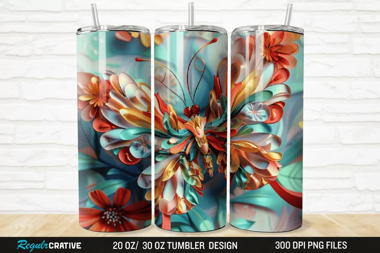 3D Floral Butterfly 20/30oz Skinny Tumbler