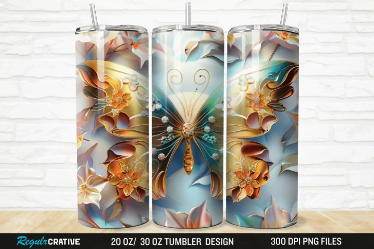 3D Floral Butterfly 20/30oz Skinny Tumbler