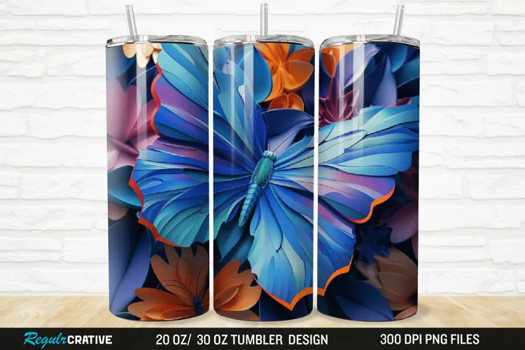 3D Floral Butterfly 20/30oz Skinny Tumbler