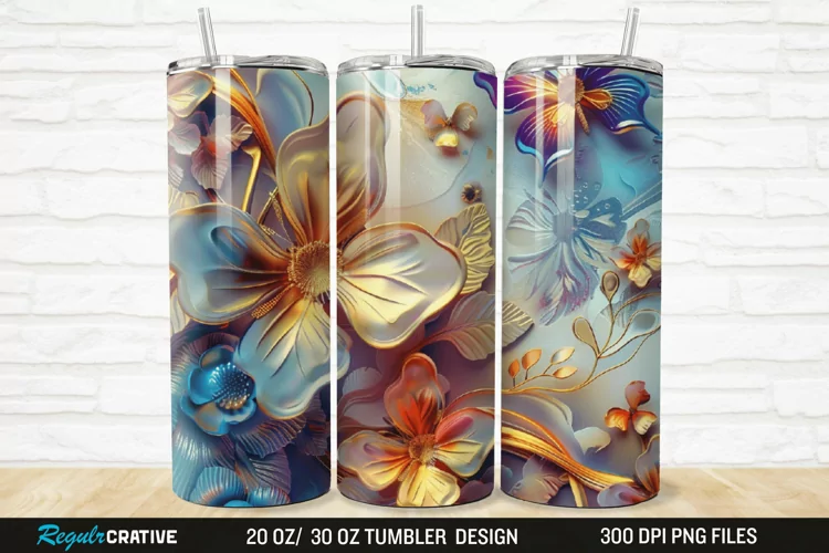 3D Floral Butterfly 20/30oz Skinny Tumbler