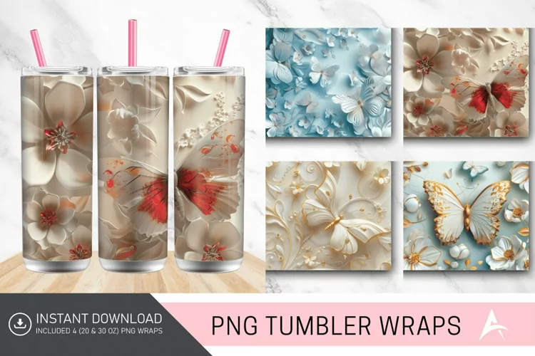 3D Floral Butterfly Tumbler Wrap