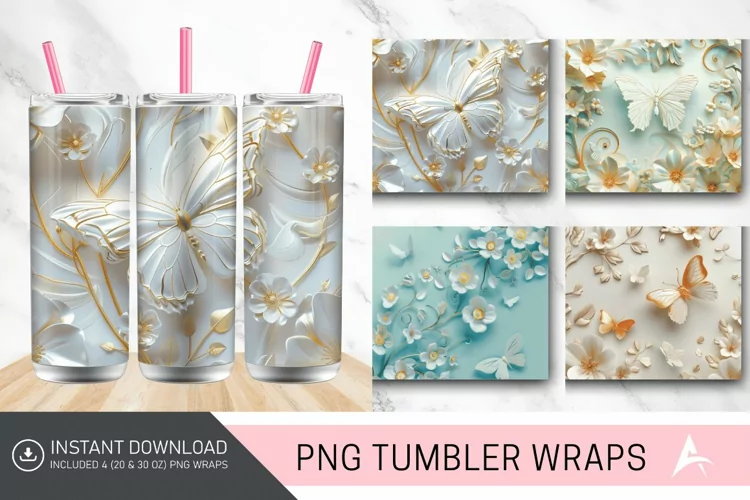 3D Floral Butterfly Tumbler Wrap