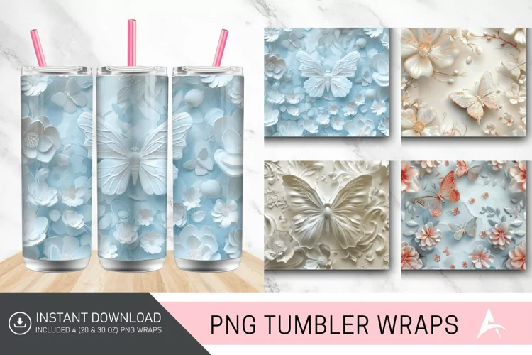3D Floral Butterfly Tumbler Wrap