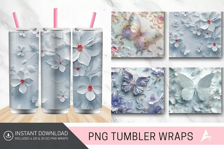 3D Floral Butterfly Tumbler Wrap